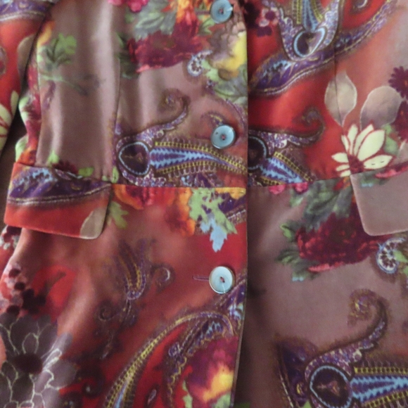 Sonia Bogner Germany Multicolor Floral Velvet Button Front Womens Overcoat - Picture 2 of 6